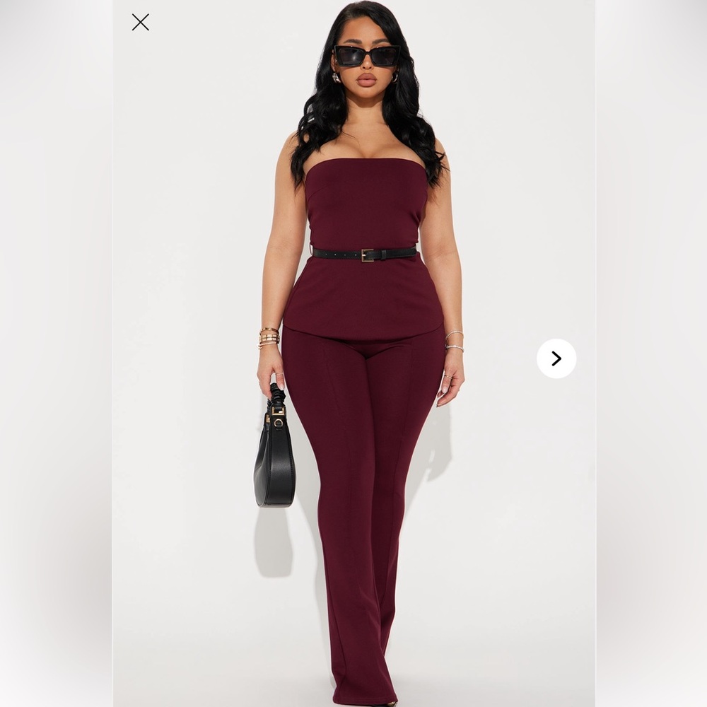 Fashion Nova BURGUNDY Strapless Jumpsuit